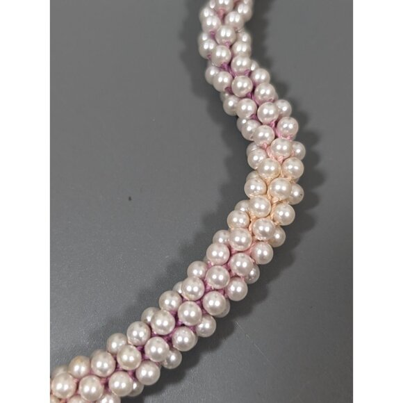 Vintage White Faux Pearl Woven Cluster Beded Necklace Ombre Cord 22 in - Picture 3 of 9
